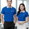 đồng phục công ty màu xanh dương phối cổ trắng