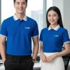 đồng phục công ty màu xanh dương phối cổ trắng