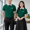 đồng phục công ty màu xanh phối cổ trắng