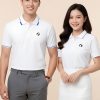 đồng phục doanh nghiệp màu trắng phối cổ dệt xanh