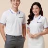 đồng phục doanh nghiệp màu trắng phối cổ dệt xanh