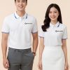 đồng phục doanh nghiệp màu trắng phối cổ dệt xanh