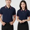 đồng phục doanh nghiệp màu xanh than phối bo cổ trắng đỏ