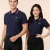 đồng phục doanh nghiệp màu xanh than phối bo cổ trắng đỏ