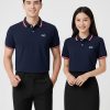 đồng phục doanh nghiệp màu xanh than phối bo cổ trắng đỏ
