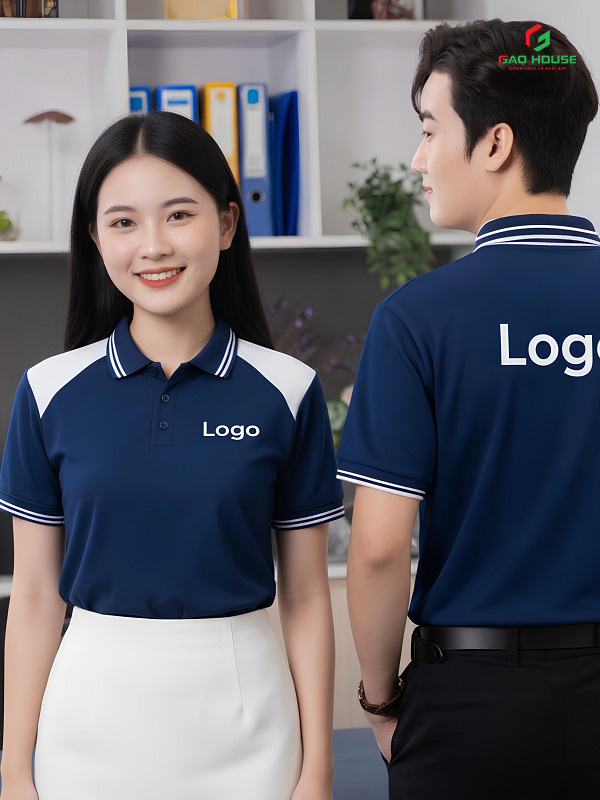 đồng phục doanh nghiệp màu xanh than phối vai trắng