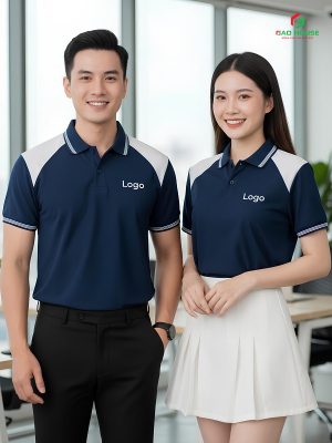 đồng phục doanh nghiệp màu xanh than phối vai trắng