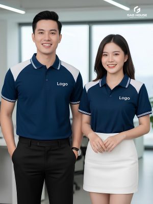 đồng phục doanh nghiệp màu xanh than phối vai trắng