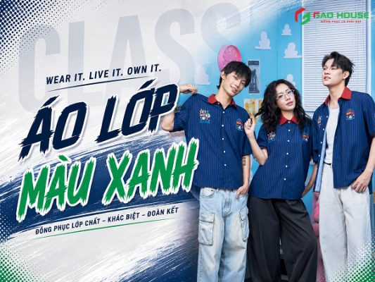 mẫu áo lớp màu xanh