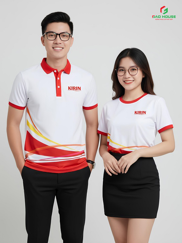 Áo đồng phục công ty 3D màu trắng phối đồ