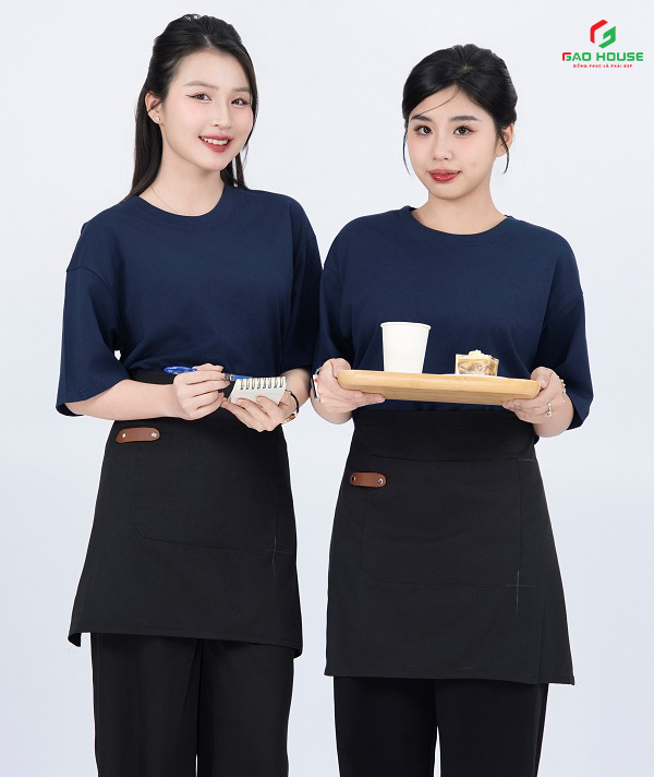 Áo thun đồng phục cổ tròn màu xanh