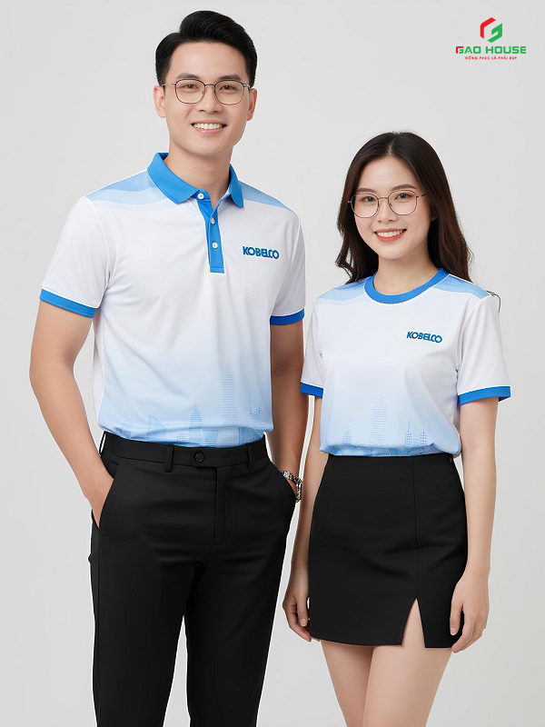 Đồng phục áo thun 3D trắng phối vai xanh