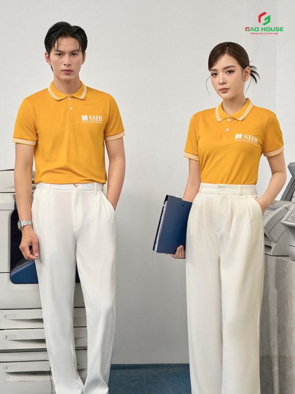 Mẫu áo thun polo đồng phục công ty màu vàng