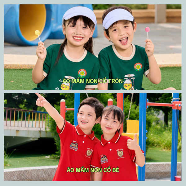 mẫu áo đồng phục mầm non cổ tròn và cổ bẻ